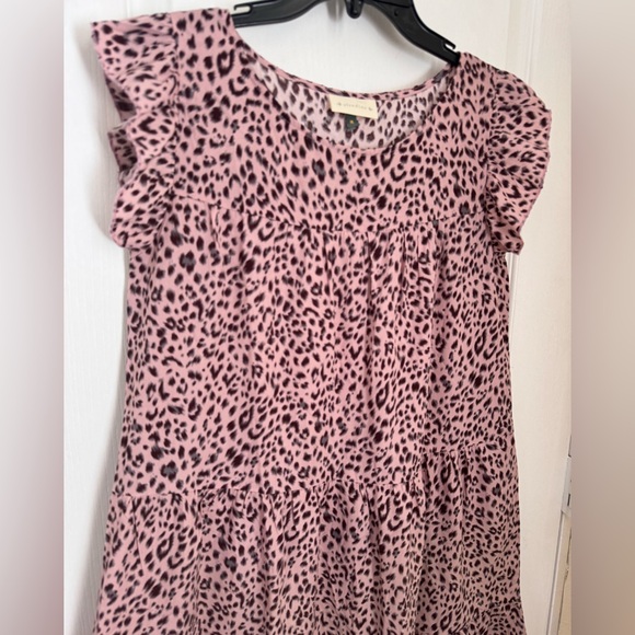 ALREDINE TIERED DRESS. BOHO BABYDOLL LOOSE DRESS. PINK/BROWN ANIMAL PRINT - Picture 12 of 12